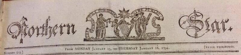 The masthead of the United Irishman newspaper founded by Samuel Neilson