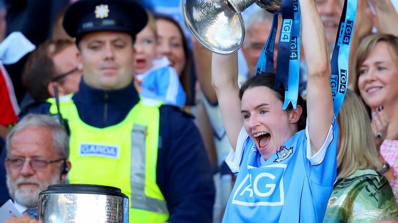 Dublin’s Sinead Aherne lifting the Brendan Martin Cup in Croke Park