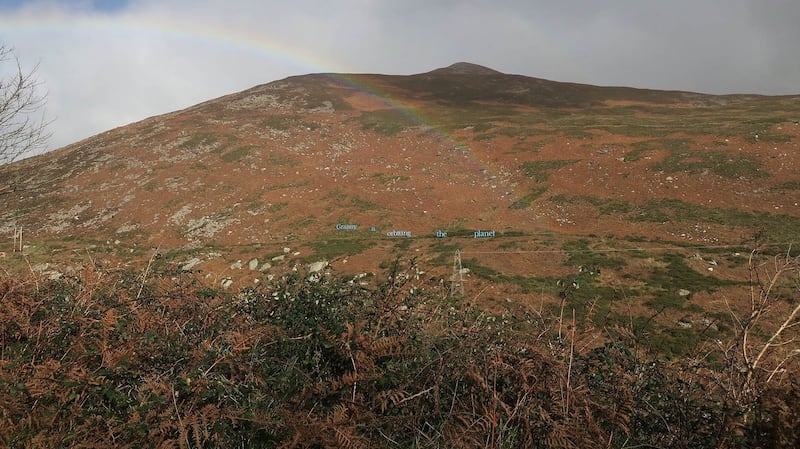 ’Granny is orbiting the planet’, spelled out in large-scale metal letters in Inch, Co Kerry by Laura Fitzgerald. Photograph: Laura Fizgerald