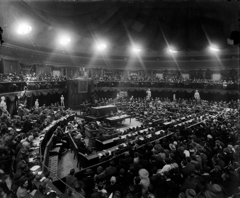The Dáil  Éireann  in session in August 1921, shortly after the truce that brought the War of Independence to an end. Photograph: National Library of Ireland