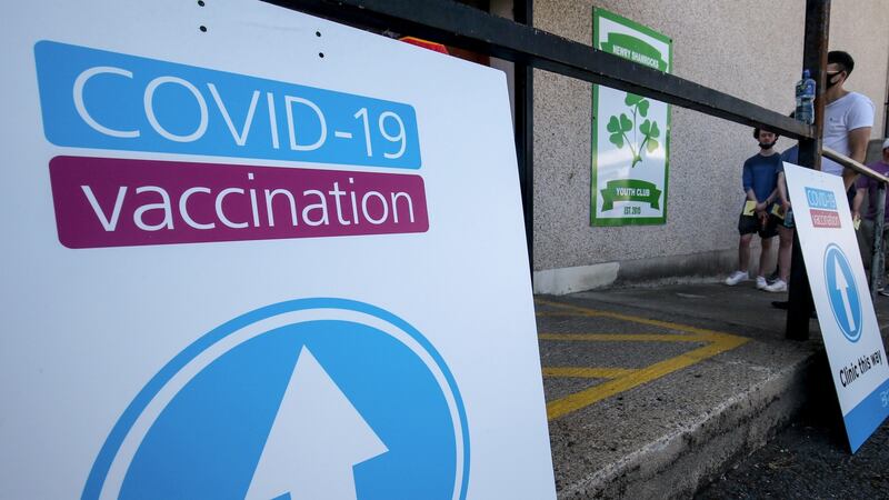 A pop-up vaccination clinic at the Ulster GAA Football Senior Championship between Newry and Down at   Pairc Esler in Co Down. Photograph: Inpho