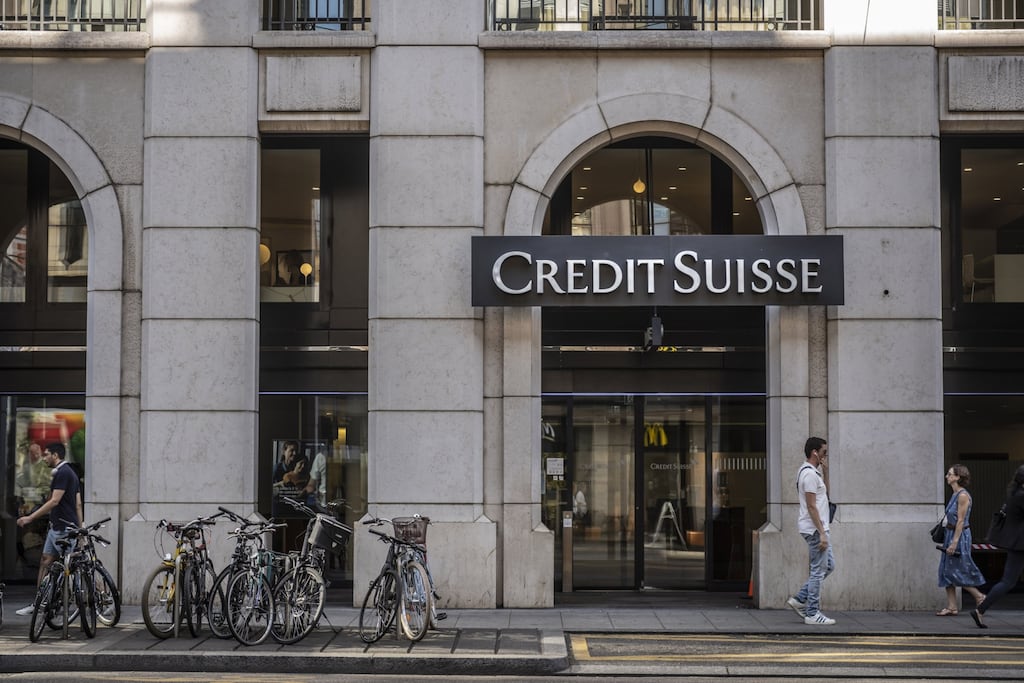 The cost of buying insurance against Credit Suisse defaulting on its debt soared to a record high, as the Swiss bank failed to calm market concerns around the strength of its balance sheet. Photograph: Jose Cendon/Bloomberg