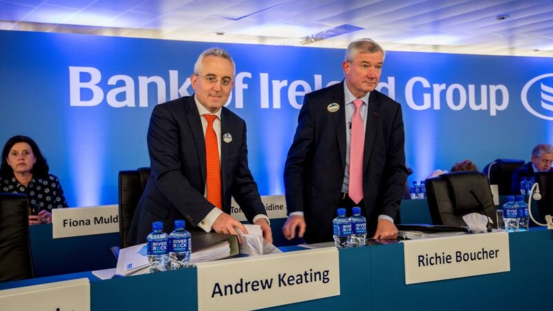 Directors of Bank of Ireland CFO Andrew Keating and CEO Richie Boucher CEO. Bank reports first-half figures on Friday. Photograph: Brenda Fitzsimons