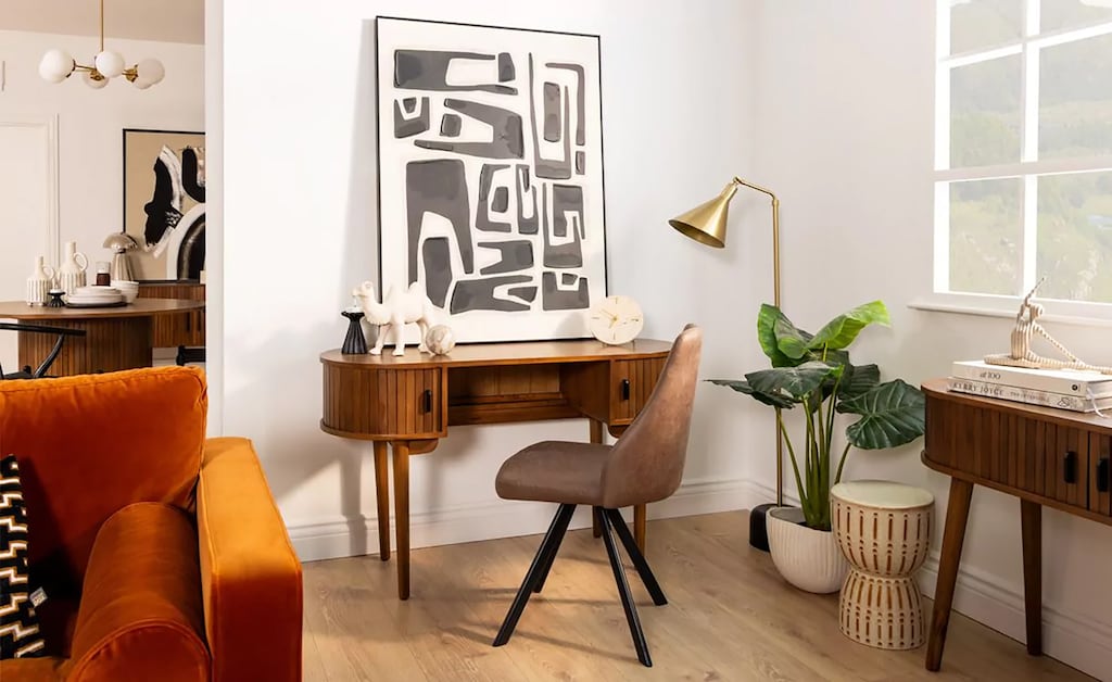 The Lyra desk from EZ Living Interiors offers both form and function for multi-use rooms