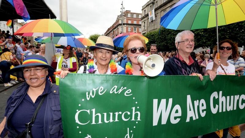 Members of We are Church including journalist Ursula Halligan participating in the 2019 Dublin Pride parade. Photograph: Alan Betson