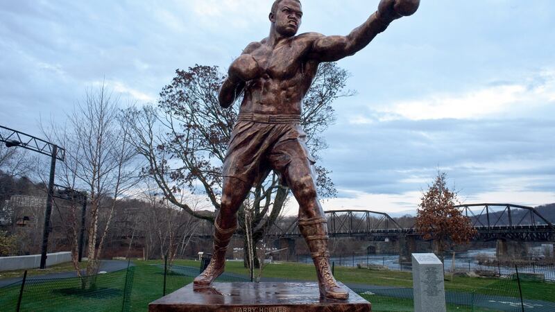 The newly erected statue of Larry Holmes in a riverfront park in Easton. Holmes is still a big celebrity in the city. Photograph: Bryan Anselm/The New York Times