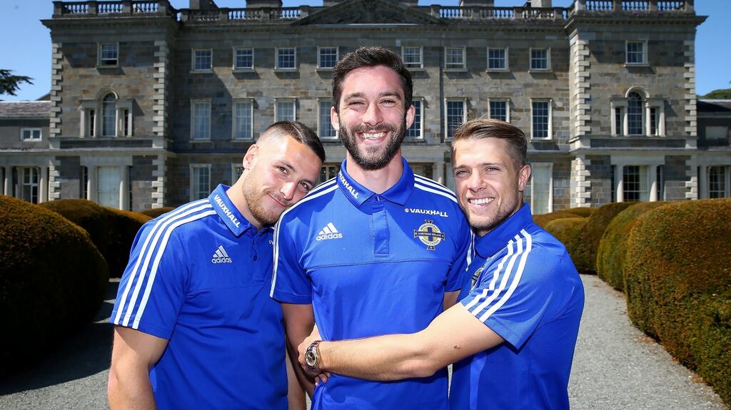Conor Washington, Will Grigg and Jamie Ward at Carton House. Photograph: William Cherry/Presseye/Inpho