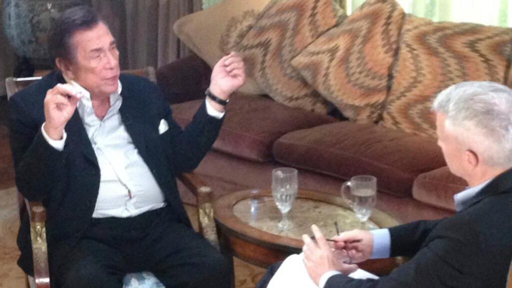Los Angeles Clippers owner Donald Sterling (left) speaks with CNN’s Anderson Cooper during an interview scheduled to be broadcast today on CCn. Sterling, who was banned for life from the NBA over racist comments, has apologised and asked for forgiveness in his first public statement since the controversy. Photograph: Reuters