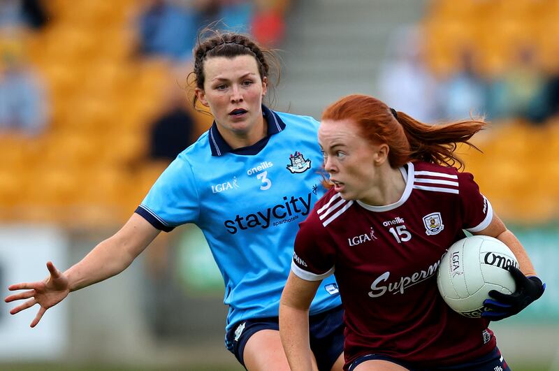 Galway's Sarah Ní Loingsigh with Dublin's Leah Caffrey during the All-Ireland semi-final. Photograph: Tom O’Hanlon/Inpho