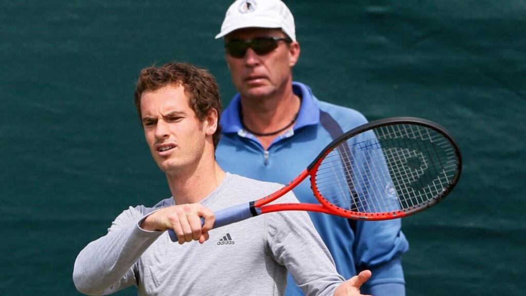Andy Murray, with his coach Ivan Lendl, on a practice court at Wimbledon.