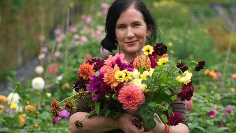 Fionnuala Fallon in her organically managed Wicklow flower farm. Photograph: Richard Johnston