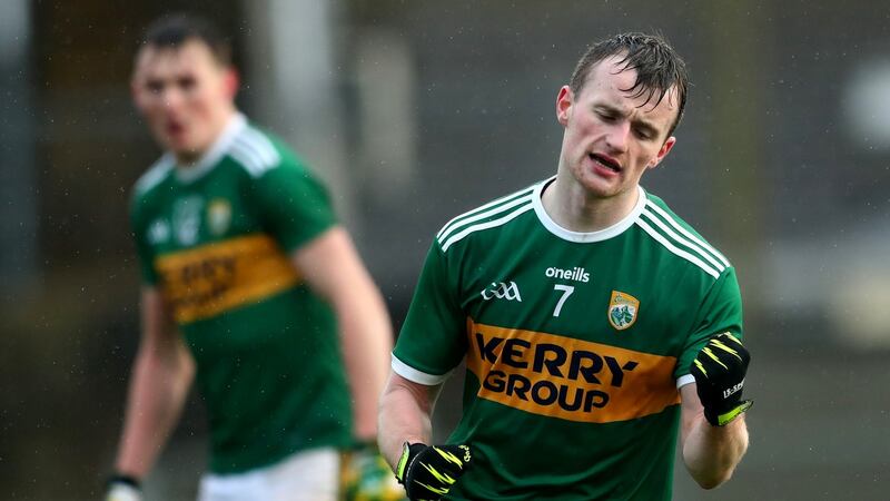 Tom Sullivan celebrates a score for Kerry. Photograph: James Crombie/Inpho