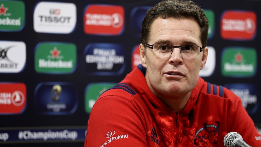 Munster Director of Rugby Rassie Erasmus speaks to the media after his side beat Toulouse to reach the last four of the Champions Cup. Photo: Tommy Dickson/Inpho