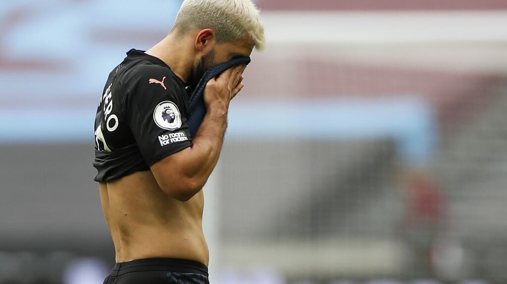 Manchester City striker Sergio Agüero will be sidelined for a month with a hamstring injury. Photograph: Paul Childs/EPA