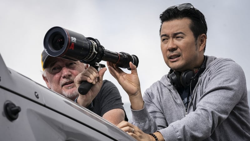 Director Justin Lin, with the director of photography Stephen F Windon, on the set of Fast & Furious 9.