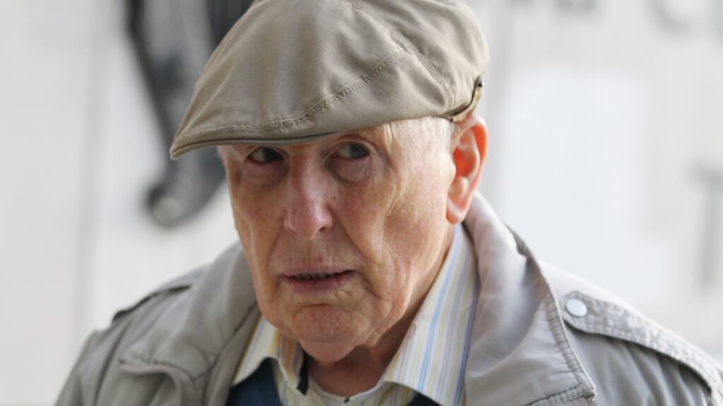 Retired surgeon Michael Shine (85), of Wellington Road, Dublin 4, leaves the Dublin Circuit Criminal Court where is on trial accused of indecently assaulting males in Louth. Photograph: Collins Courts