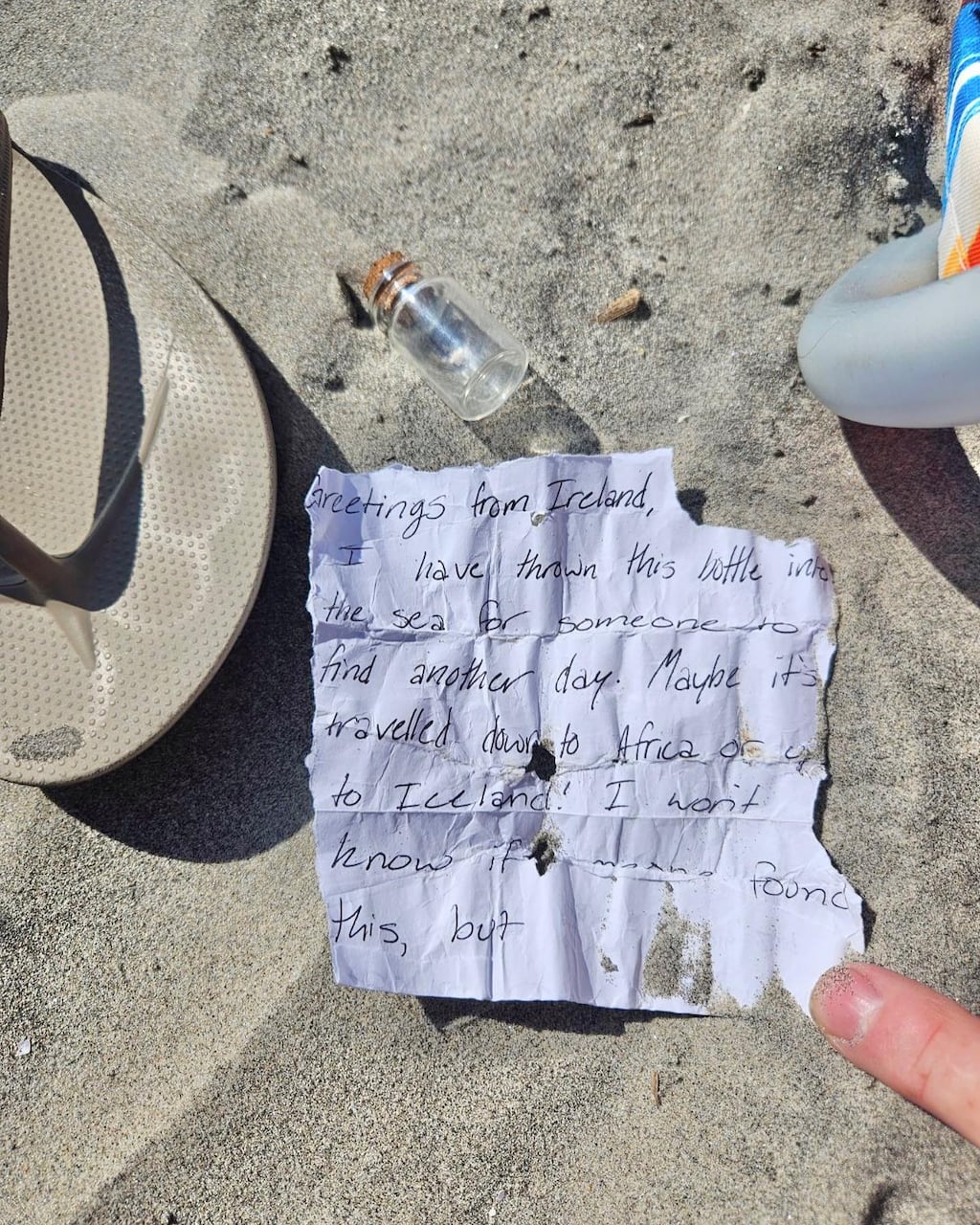 A message in a bottle was found on a beach in Wildwood, New Jersey, USA