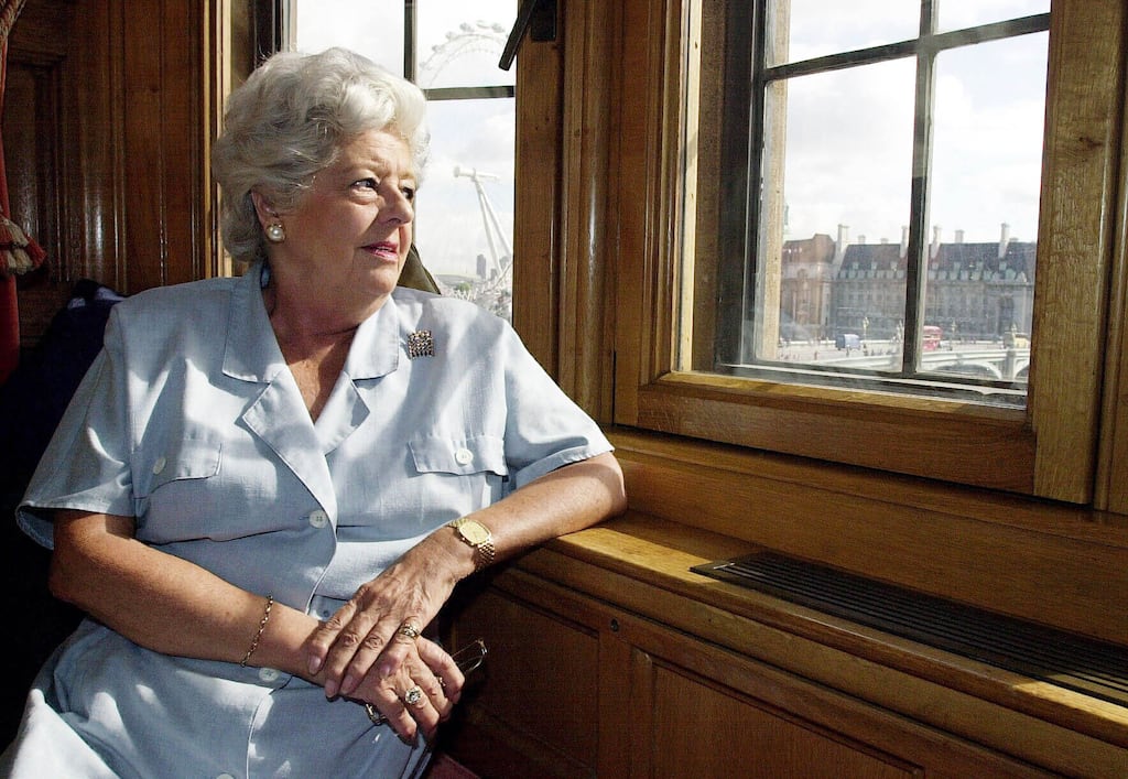 Betty Boothroyd in her sitting room at Speakers House in the House of Commons. Boothroyd ruled the Commons with good humour and considerable charm. Photograph: PA