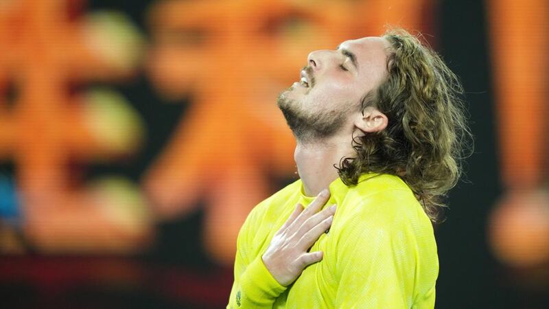 Stefanos Tsitsipas reacts after defeating Rafael Nadal. Photograph: Dave Hunt/EPA