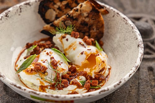 Turkish eggs with chorizo, yoghurt and sourdough