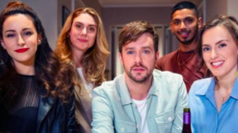 Iain Stirling and costars in Buffering