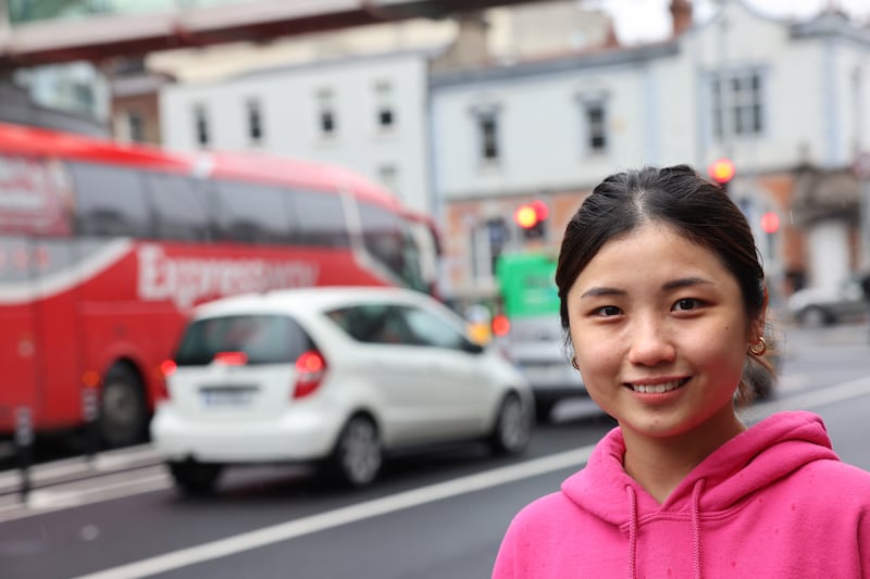 Effy Lim on Dublin's Pearse Street after new traffic rules were introduced this week. Photograph: Dara Mac Dónaill