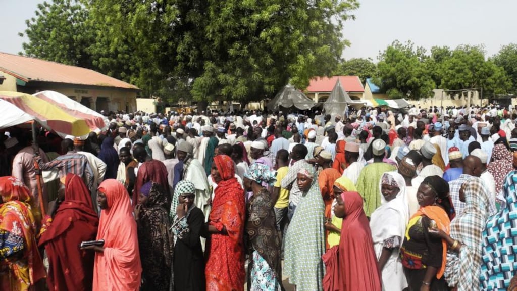 Voters from an Internally Displaced People camp in Maiduguri queue to get registered for Nigeria’s presidential elections. Conflicts and violence in places like Syria and Ukraine have displaced a record 38 million people inside their own countries, equivalent to the total populations of New York, London and Beijing, according to the Norwegian Refugee Council. Photograph: Stringer/AFP Photo/Getty Images