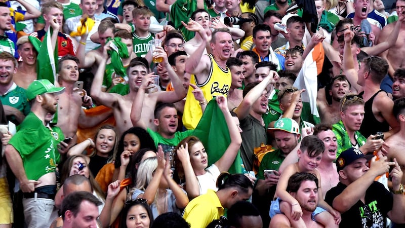 McGregor fans sing at the weigh-in the day before the fight. Photo: Ethan Miller/Getty Images