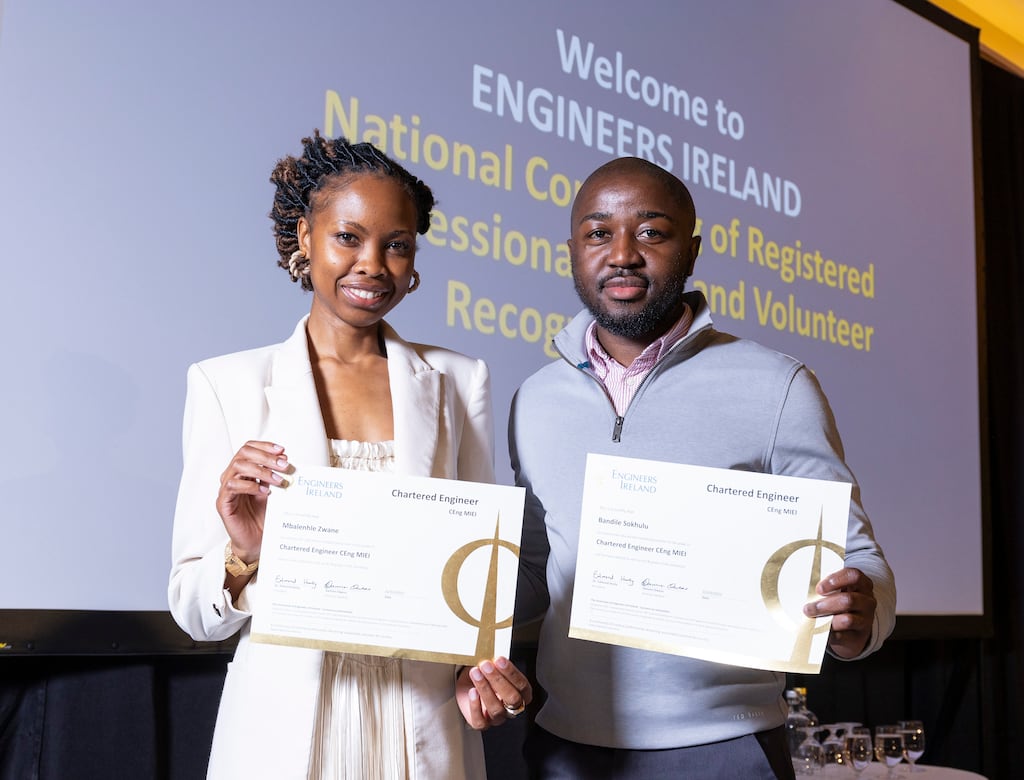 Mbalenhle Zwane and Bandile Sokhulu, recipients of the title of Chartered Engineer