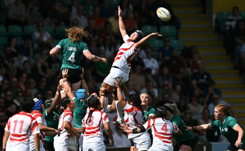 Ireland's Ruth Campbell and Japan's Otoka Yoshimura vie for the ball in a lineout during their Pool C World Cup opener last weekend. Photograph: Paul Ellis/AFP via Getty Images