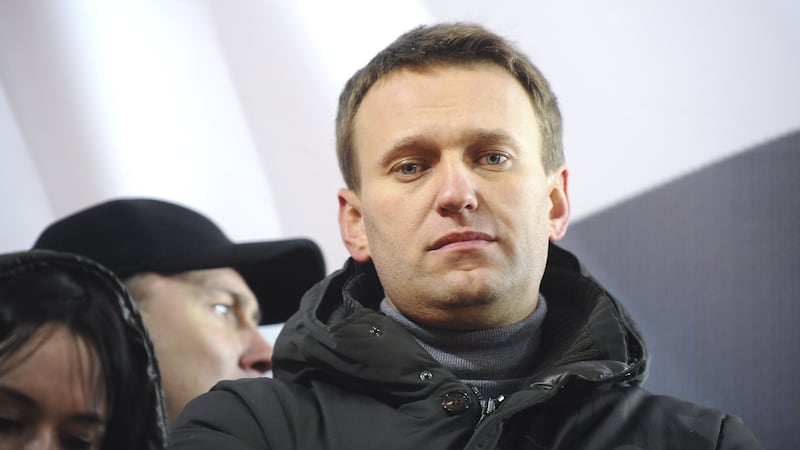 Aleksei Navalny protesting the election of Vladimir Putin at a meeting in Pushkin Square in March 2012. Photograph: James Hill/The New York Times