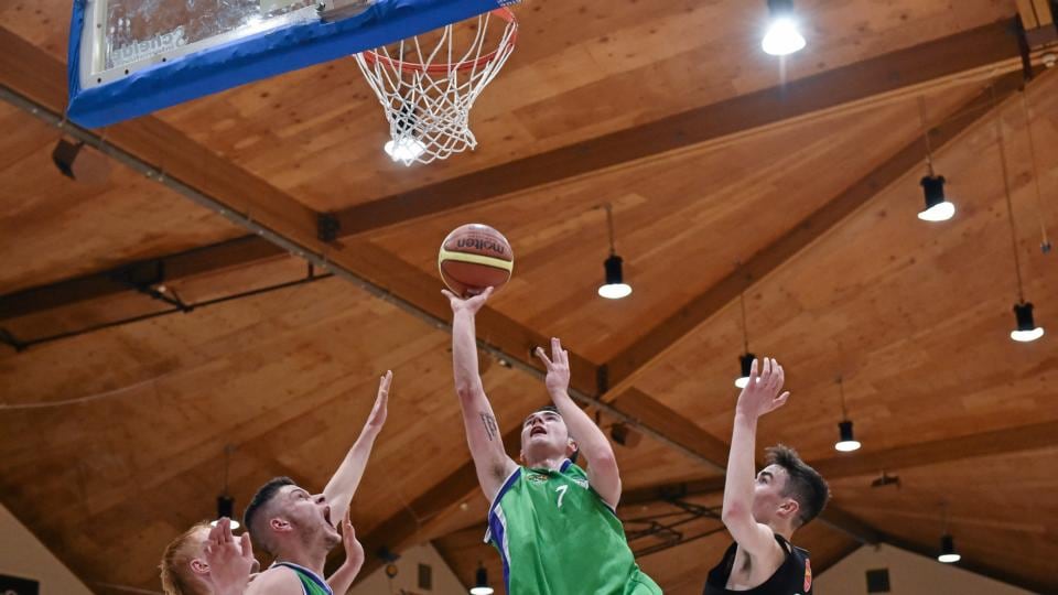 Aaron Whelan, Ard Scoil Rathangan, with support from team-mate Ciaran Maher, in action against Sean McGettigan, left, and Thomas Vaughan, St Eunan’s College. All-Ireland Schools Cup U19A Boys Final, St Eunan’s College v Ard Scoil Rathangan. Photograph: Barry Cregg/Sportsfile