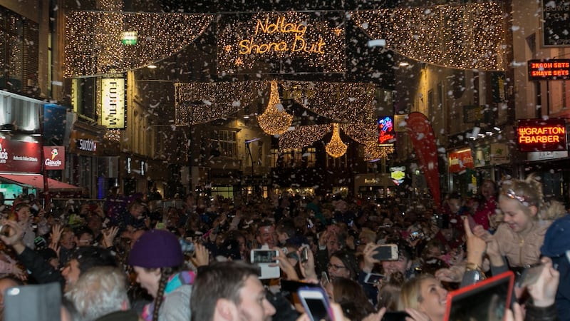 Christmas lighting ceremony, Grafton Street: the capital has a tradition of gradually lighting each of its main thoroughfares. Photograph: Gareth Chaney Collins