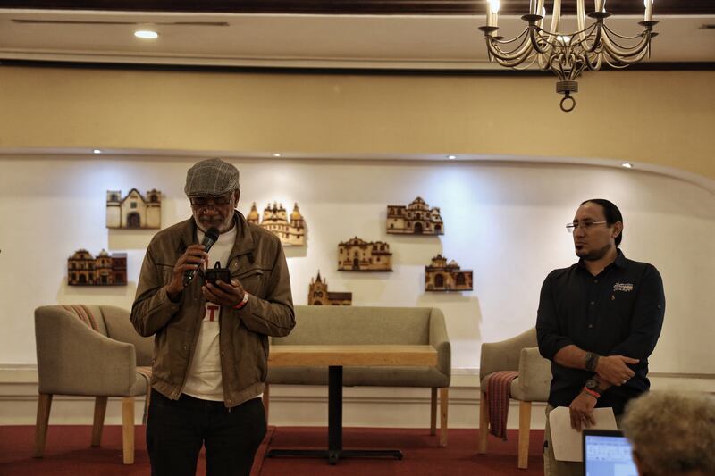 A member of the delegation from the Dominican Republic speaks at the Vulnerable Central America Forum. Photograph: Hannah McCarthy