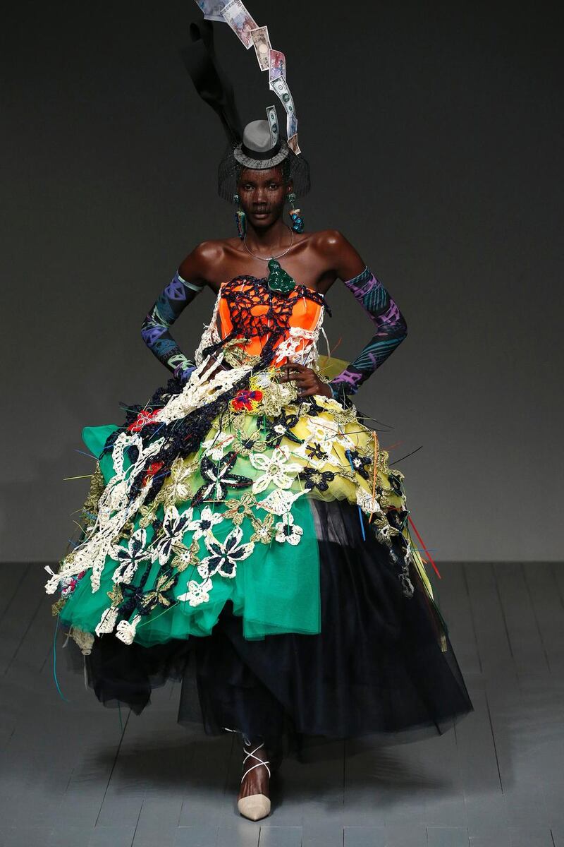 Matty Bovan, one of London’s shining new stars, pushing the creativity of handwork, and what is London if not a little bit wild now and then?