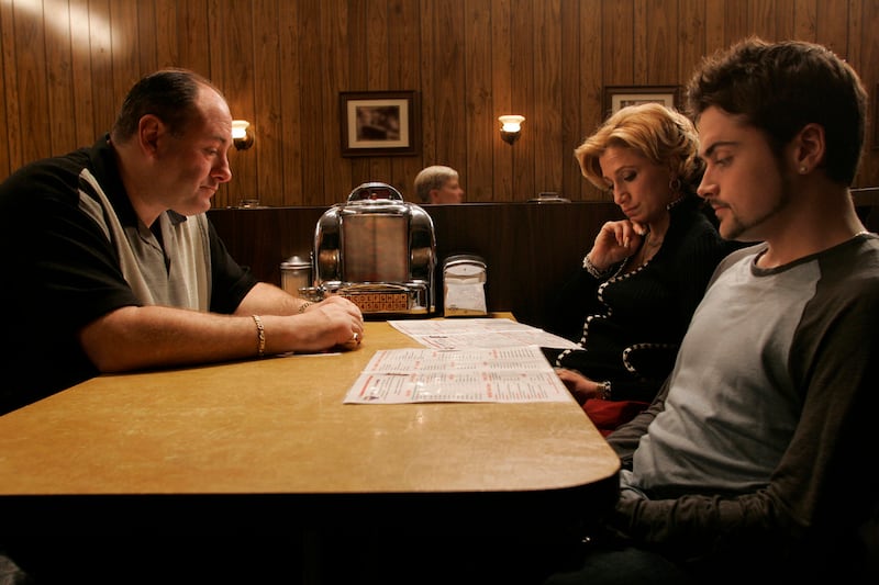 Cut to black: James Gandolfini, Edie Falco and Robert Iler in The Sopranos’ final scene. Photograph: Craig Blankenhorn/HBO