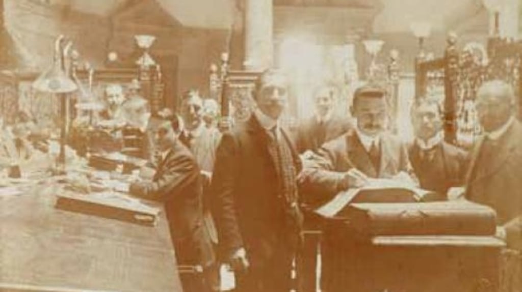 Staff at work in Ulster Bank College Green branch in 1911. Source: Ulster Bank