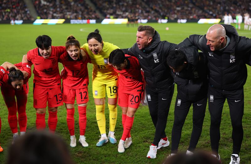 Colin Bell rallies South Korea's players before their match against England in February. Photograph: Richard Heathcote/Getty Images