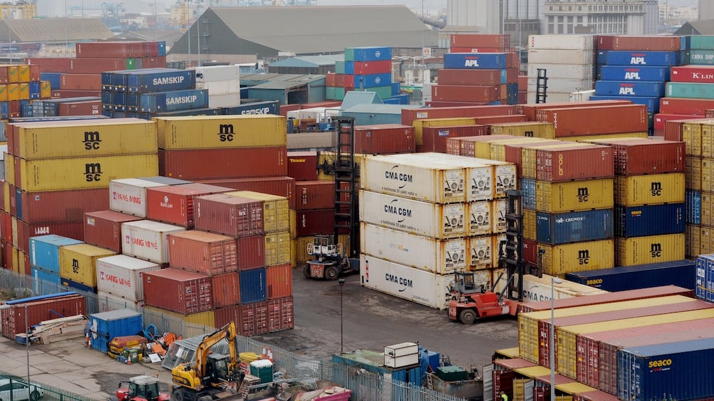 Freight at Dublin Port: the State  had a trade surplus of €6.3bn  in February.  Photograph: Alan Betson