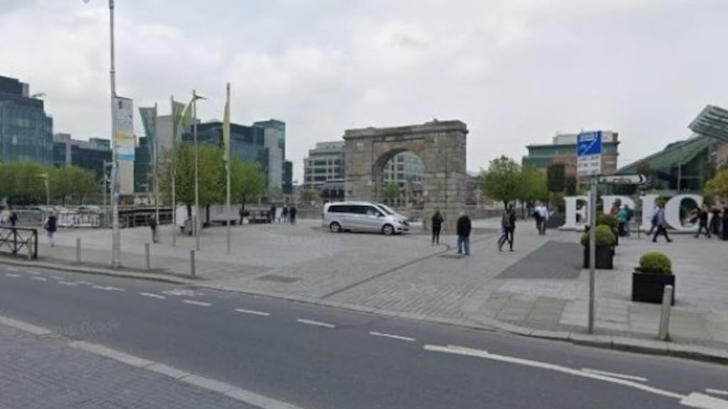 The woman was attacked when walking along the pedestrian walkway between George’s Dock and Custom House Quay at the IFSC. Photograph: Google Maps