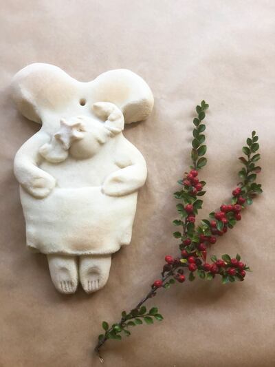 Salt dough angel after it has been baked