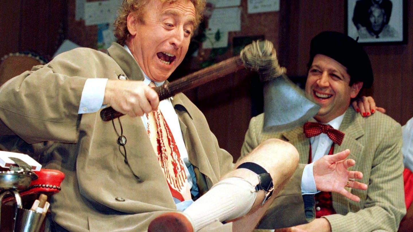 American actor Gene Wilder (L) performs alongside compatriot Rolf Saxon, during the rehearsal of a scene from Neil Simon’s ‘Laughter on the 23rd Floor’, in New York, October 2nd, 1996. Photograph: shawn Baldwin/Reuters/File Photo