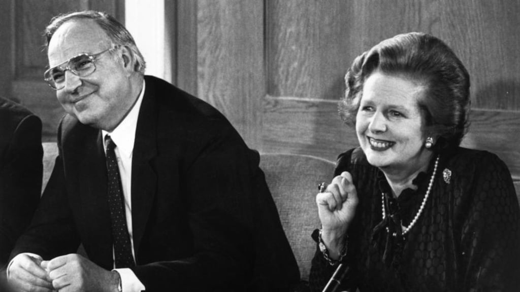 Margaret Thatcher and her German counterpart Helmut Kohl in April 1983. Photograph: Keystone/Getty Images