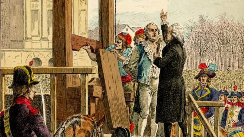 The Abbé de Firmont gives King Luois XVI the last rites. A witness heard Henry roar out, “Son of St Louis, ascend to heaven”. And then he melted into the crowd.