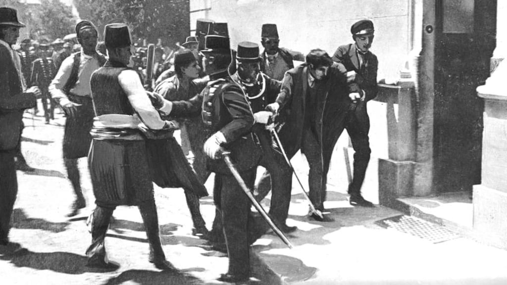 The arrest of Gavrilo Princip, assassin of the Archduke Franz Ferdinand and his consort. Photograph: Popperfoto/Getty Images