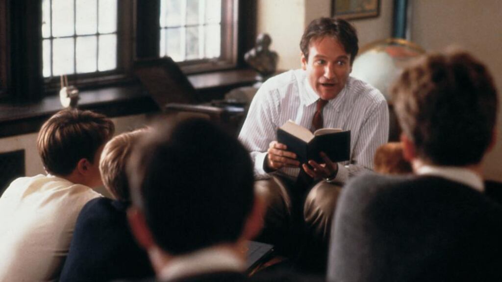 ‘I am a big fan of maverick teachers who don’t simply carry out what the curriculum dictates.’ Above: Robin Williams in ‘Dead Poets Society’