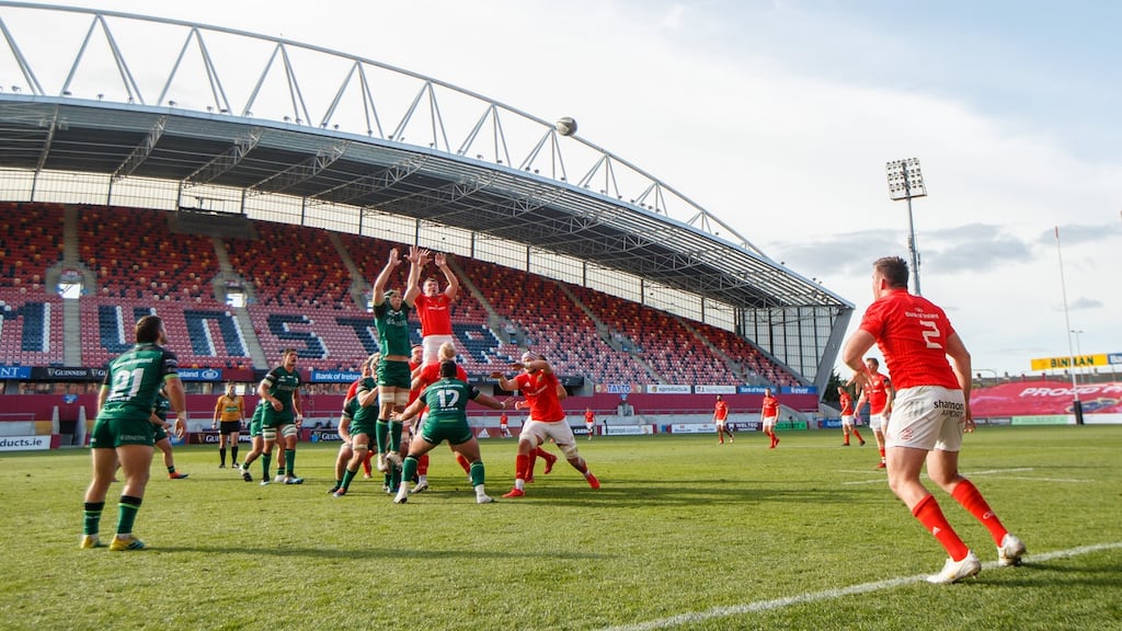 Niall Scannell takes a lineout throw during the “A” Interprovincial at Thomond Park in Limerick between Munster A and Connacht Eagles. Photograph: James Crombie/INPHO