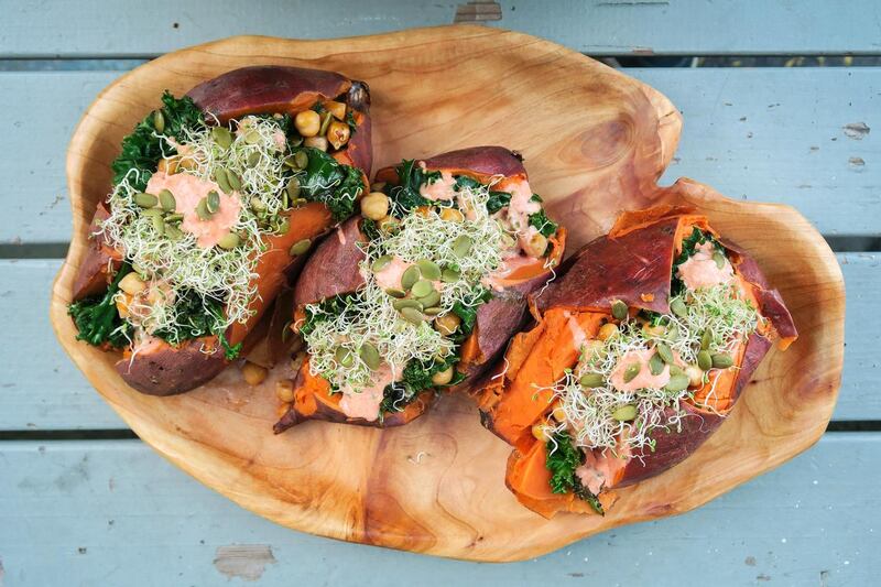 Super seed-stuffed roast sweet potatoes