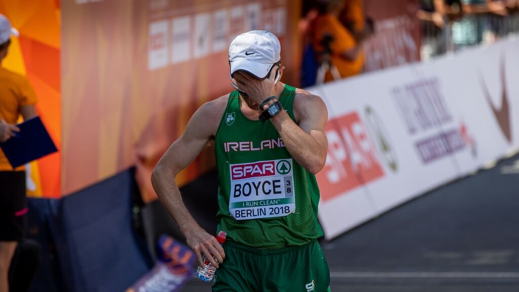 Brendan Boyce after finishing 19th in the 50km racewalk in Berlin. Photograph: Morgan Treacy/Inpho