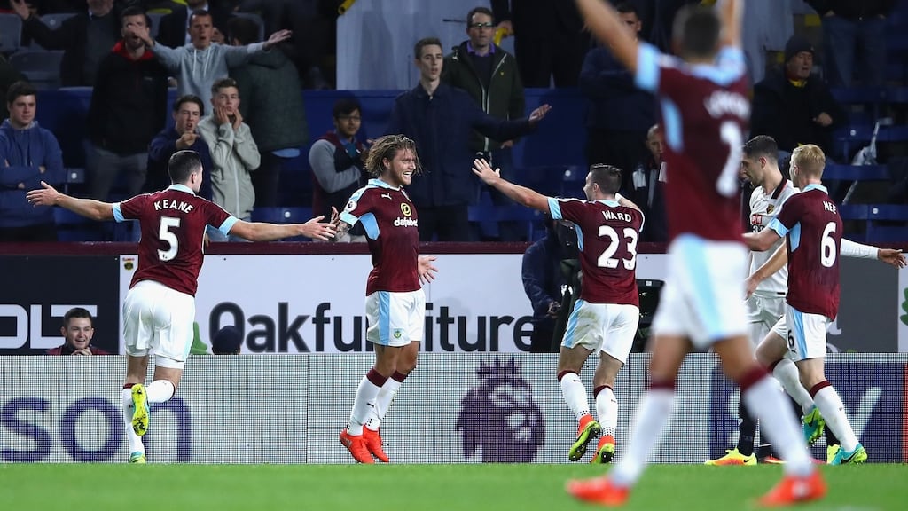 Jeff Hendrick scored his first goal for Burnley in Monday night’s 2-0 win over Watford. Photograph: Getty